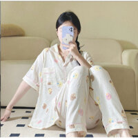 Bộ đồ ngủ nữ tay ngắn quần dài cotton mây mềm mát pijama dễ thương cute họa tiết xinh xắn mặc nhà 013