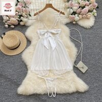 Bộ đồ ngủ nữ trong suốt trong suốt, Bộ đồ ngủ gợi cảm gợi cảm, Nút thắt ngực quyến rũ, Quần Chip có khe hở