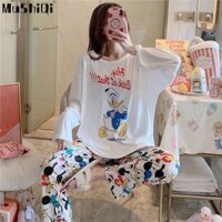 Bộ đồ ngủ nữ Vịt Donald và Chuột Mickey Bộ đồ mặc nhà họa tiết chuột Mickey