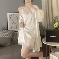 Bộ Đồ ngủ phong cách hai dây áo ngủ nữ lụa thật mùa xuân thu Váy Ngủ Lụa băng ren kiểu mỏng Bộ đồ gợi cảm thuần
