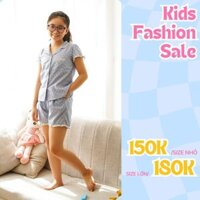 Bộ Đồ Ngủ Pijama Bé Gái Quần Áo Trẻ Em Mặc Nhà Kate Xanh Jean Ngắn Tay 81004