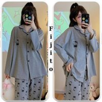 Bộ đồ ngủ pijama bộ ngủ cotton nữ dài tay in hình kitty mềm mại Quảng Châu cao cấp FIJITO