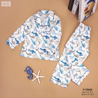 Bộ đồ ngủ pijama dài tay cho bé trai màu trắng cá voi B2kid từ 1 2 3 4 5 6 7 8 tuổi 10 15 20 24kg MỀM MỊN NGỦ NGON