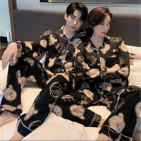 Bộ đồ ngủ pijama hoạ tiết gấu pooh lụa bóng nam nữ Bigbang Luxury Dành cho cặp đôi mặc nhà