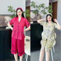 Bộ Đồ Ngủ Pijama Lụa Latin hàn cao cấp, Bộ Đồ Mặc Nhà Quần Lửng Tay Ngắn Mềm Mịn Thoáng Mát