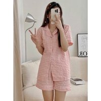Bộ đồ ngủ pijama nữ cộc tay quần đùi hoạ tiết kẻ caro mặc nhà mùa hè nhiều mẫu cute đáng yêu