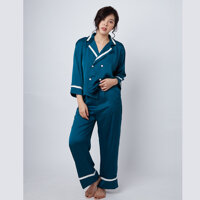 Bộ đồ ngủ Pijama Pinkstull tay dài quần dài xanh cổ vịt - xanh - L