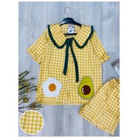 Bộ đồ ngủ pyjamas mặc nhà (tay ngắn, quần đùi) - Caro vàng N2103-42