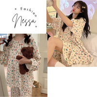 Bộ Đồ Ngủ Quần Áo Nữ Mặc Ở Nhà Dài Tay Cộc Tay Đùi Ngắn Vải Cotton Giãn Áo Mùa Xuân Hè Thu Đông Đi Chơi