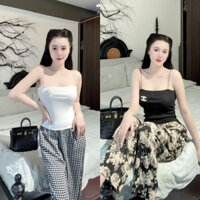 Bộ Đồ Ngủ Quần Lụa Áo Thun Tăm (kèm tag chnel đính đá) Siêu sang Freesize 40-60kg