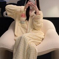 Bộ đồ ngủ RADIANTBEAM Loopy, Bộ đồ ngủ lông cừu san hô dài tay mượt mà, Đồ mặc nhà Kawaii dễ thương Lưới đồ ngủ sang trọng dành cho nữ Thu Đông