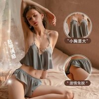 Bộ Đồ Ngủ Sling Ren Hai Mảnh Ice Silk Pure Desire Phong Cách Váy Ngủ Mùa Hè Nữ Váy Ngủ Bụng Mỏng Bộ Đồ Ngủ Gợi Cảm Váy Ngủ Bộ Đồ Ngủ