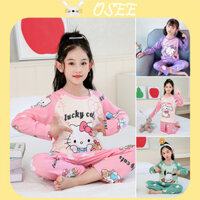 Bộ Đồ Ngủ Tay Dài Bằng Lụa In Hoạt Hình hello kitty Dành Cho Bé Gái 95-155cm
