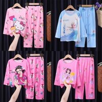 Bộ Đồ Ngủ Tay Dài In Hoạt Hình hello kitty Dễ Thương Cho Bé Gái