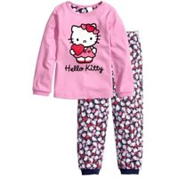 Bộ đồ ngủ tay dài màu hồng in hình hello kitty dễ thương dành cho bé gái