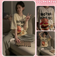 Bộ đồ ngủ Tay Ngắn, bộ đồ cotton nữ quần dài mặc nhà màu sắc đơn giản phong cách Hàn Quốc thời trang mùa hè cho nữ 151