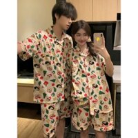 Bộ đồ ngủ tay ngắn cotton mỏng in họa tiết hoạt hình shin cậu bé bút chì dễ thương đồ đôi mặc nhóm bigsize cute 699 D-3