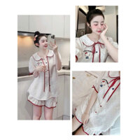 Bộ Đồ Ngủ Thô Mềm Tay Lỡ Hồng Phấn Kitty Cổ Sen MOCMIEN 548(QCCC có sẵn- ảnh thật) - Hàng có sẵn ( video kèm ảnh)