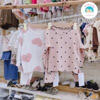 Bộ đồ ngủ thun gân chấm bi+ tim hàng QC cho bé gái