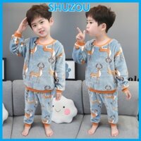 Bộ đồ ngủ trẻ em Flannel Bộ đồ mặc nhà cho bé trai dài tay mùa thu / mùa đông