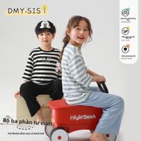 Bộ Đồ Ngủ Trẻ Em Quần Áo Mùa Xuân Hàn Quốc Modal Sọc Ba Phần Tư Tay Loungewear Phù Hợp Với Vừa Lớn Trẻ Em Điều Hòa Không Khí Quần Áo