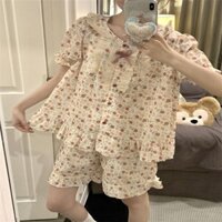 Bộ Đồ Ngủ Tươi Ngọt Ngào Nữ Ren Hoa Quần Short Tay Ngắn Loungewear Set