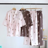 Bộ Đồ Ngủ Vải Cotton Mỏng Buộc Dây Kiểu Kimono Nhật Bản Thời Trang Xuân Hè Cho Cặp Đôi