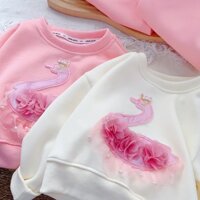 Bộ Đồ Nỉ Ấm Cho Bé Gái Thêu Nổi Hình Thiên Nga - Xu Xu shop