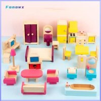 Bộ đồ nội thất nhà búp bê bằng gỗ 26x Đồ chơi trẻ em Bé gái Trẻ mới biết đi 3 +