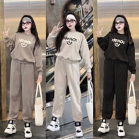 Bộ Đồ Nữ Áo Dài Tay Chữ Hello Mặt Cười Mix Quần Dài Ống Boom Chất Nỉ 2 Da - Paha Shop SB 97