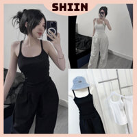 Bộ Đồ Nữ Áo Thun 2 Dây Thun Zip Basic Mix Quần Suông Dài Ống Rộng Freesize