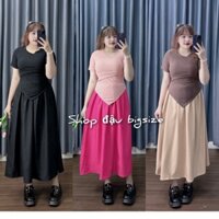 Bộ Đồ Nữ Bigsize Áo Croptop Ôm Eo Kèm Chân Váy Dài Lưng Thun Chữ A Thời Trang Mùa Thu SET77
