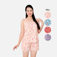 Bộ đồ nữ chất vải Lanh quần đùi áo hai dây phối bèo ngực thời trang Việt Thắng - B01.5032