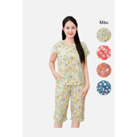 Bộ đồ nữ chất vải Lanh quần lửng áo cộc tay bổ trụ - B06.5056