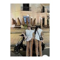 Bộ đồ nữ mặc nhà áo tay lỡ quần dáng dài hoạ tiết kẻ sọc nổi bật thời trang hàn quốc