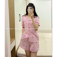 Bộ đồ nữ mặc nhà chất liệu vải cotton đũi cao cấp màu hồng siêu xinh, pijama đùi nữ chất vải mềm mại thoáng mát 42kg-62k