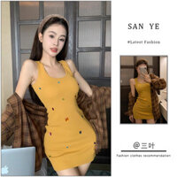 Bộ Đồ Nữ Mùa Thu Mẫu Mới Váy Liền Sát Nách Đính Đá Nóng Bỏng Váy Ngắn Aó Khoác Kẻ Sọc Dài Tay
