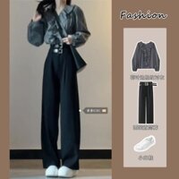 Bộ Đồ Nữ Mùa Thu Sơ Mi Sọc Dài Tay Áo Cao trang phục công sở quần ống rộng
