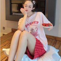 Bộ đồ nữ ngắn tay quần đùi caro hồng sen siêu xinh menina_studio, sét bộ đùi mặc nhà quần đũi caro thời trang