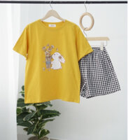 Bộ đồ nữ quần đùi áo thun in hình siêu xinh MENINA_STUDIO, sét đồ mặc nhà, đi chơi quần đùi kẻ caro siêu xinh