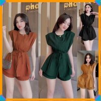 Bộ đồ nữ sang chảnh đẹp cá tính nguyên bộ quần short áo tay chòm xếp ly eo TJ1161
