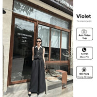 Bộ Đồ Nữ Sang Chảnh Sét Áo Sát Nách Cổ Đức Phối Quần Suông Ống Rộng SB6289-violet