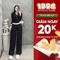 Bộ đồ nữ, Set áo croptop dài tay có mũ mix quần dài ống rộng cùng màu có dây rút phong cách trẻ trung M111