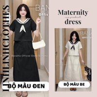 Bộ đồ nữ , set đồ nữ áo thủy thủ cổ phối vạt khăn kèm chân vát dáng dài chất thô mềm 2 màu siêu xinh new hot