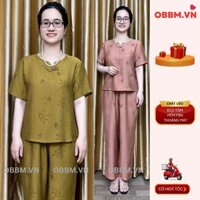 Bộ đồ nữ trung niên, đồ bộ mặc nhà cho mẹ mềm mát không nhăn. (ms543 đũi, ms560 Lụa)