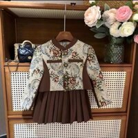 Bộ Đồ Phong Cách Cổ Điển Phương Tây, Áo Thổ Cẩm Họa Tiết Hoa Và Chân Váy Xếp Ly TT325 | NGANKIDVNXK