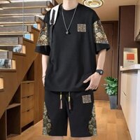 Bộ đồ phong cách Trung Quốc mới dành cho nam Quần Short ngắn tay mỏng Bộ đồ hai mảnh phong cách Trung Quốc Áo thun cỡ lớn Đồ thể thao thông thường 1.13