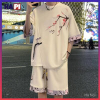 Bộ đồ phong cách Trung Quốc mới cho nam áo thun mát mẻ Thương hiệu thời trang mùa hè cho nam quần short ngắn tay một bộ mặc