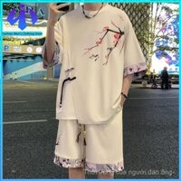 Bộ đồ phong cách Trung Quốc mới cho nam áo thun mát mẻ Thương hiệu thời trang mùa hè cho nam quần short ngắn tay một bộ mặc