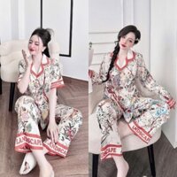 Bộ Đồ Pijama Latin Lụa Min ,Nút Bọc,Mẫu Truyền Thống in Nẹp Màu Cam Đất,, Có Hai Size  45-60 kg và 60-75 kg Vải Mềm Mát